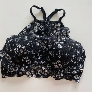 PINK black and white lace sexy bralette bustier medium